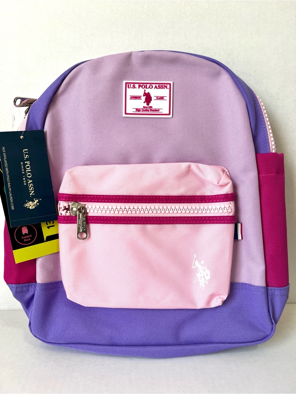 NWT U.S. Polo Assn. Pink, Light Purple & Purple Kids Colorblock Backpack
